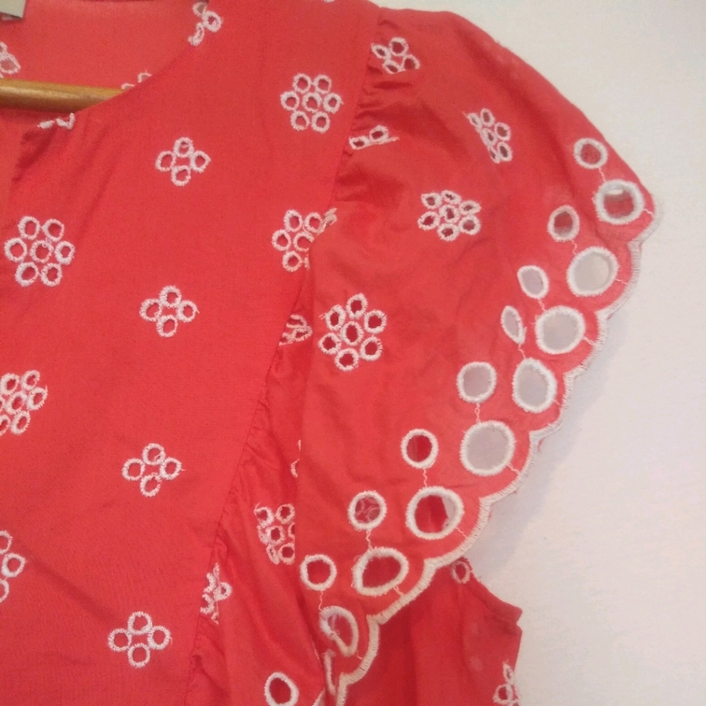 Loft Eyelet Ruffle Peasant blouse